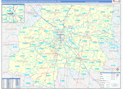 Nashville-Davidson-Murfreesboro-Franklin Metro Area Wall Map Basic Style 2024